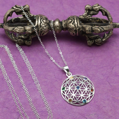 Necklaces Flower of Life Chakra Gemstone Necklace JN773