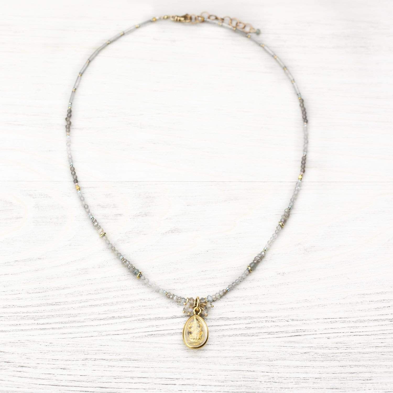 Necklaces Labradorite Ganesh Thai Amulet Necklace JN816