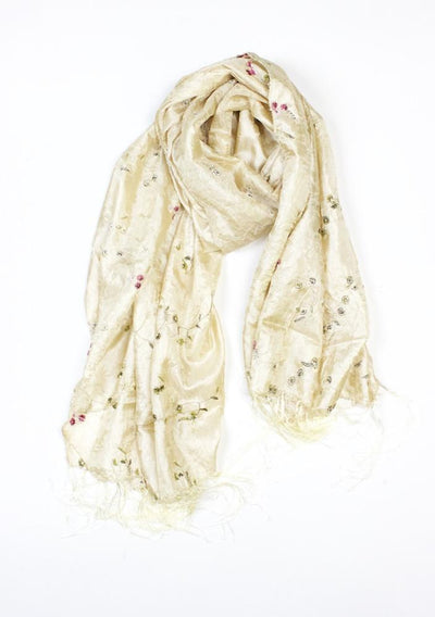 New Items,Scarves Default Ivory Embroidered Thai Scarf scarf020