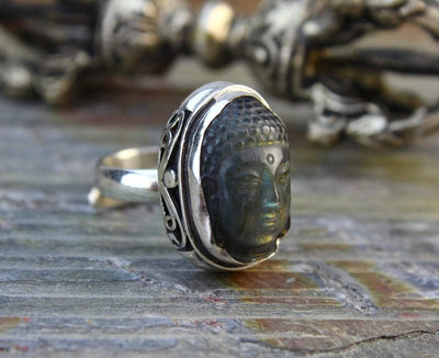 One of a Kind,Jewelry,New Items Default Pure Labradorite Buddha Ring jr191