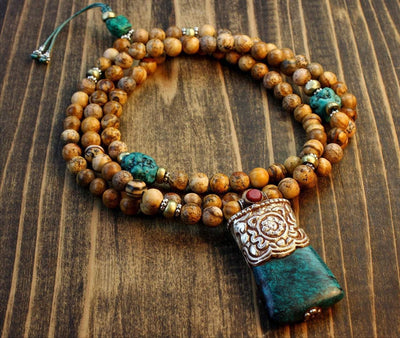 One of a Kind,New Items,Tibetan Style,Men's Jewelry,Men,Mala Beads,Women Default Wheel of Dharma Pendant Mala ml462