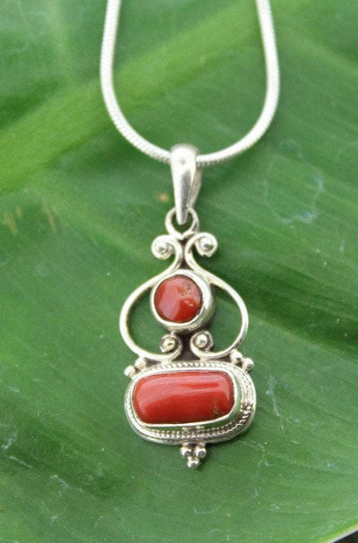 Pendants Default Absolutely Perfect Vintage Tibetan Coral and Silver Pendant jp331