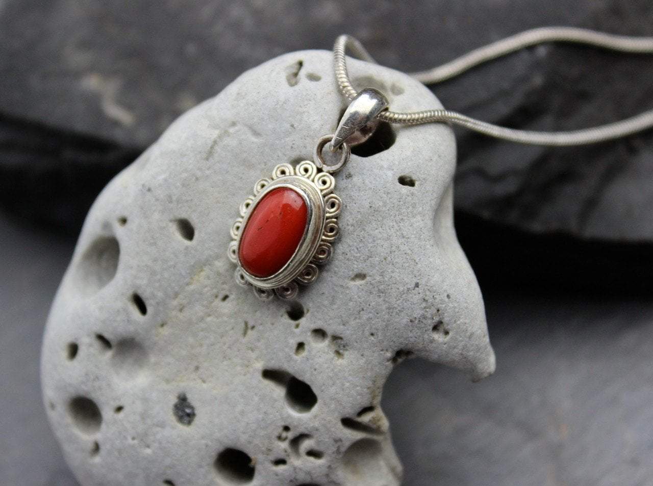 Pendants Default Coral and Sterling Silver Pendant jp421