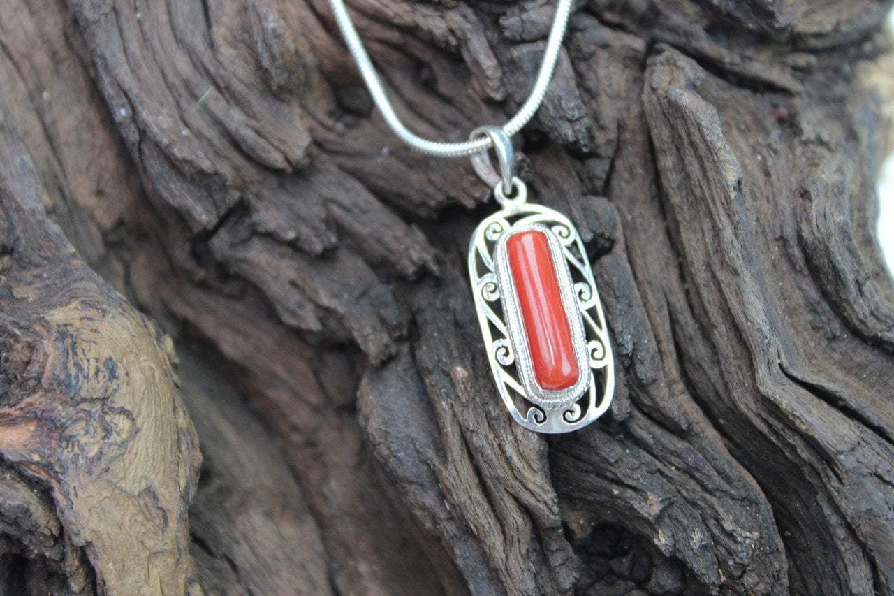 Pendants Default Coral and Sterling Silver Scroll Work Pendant jp391