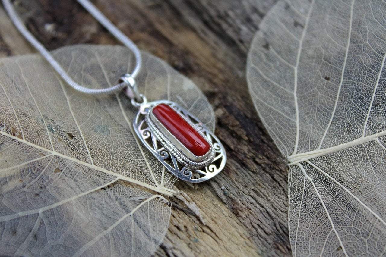 Pendants Default Coral and Sterling Silver Scroll Work Pendant jp391