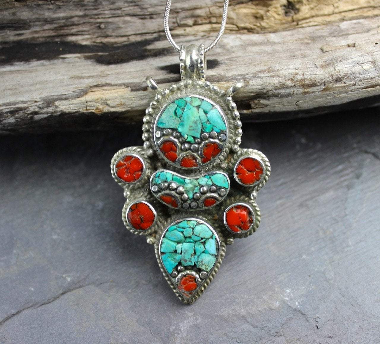 Pendants Default Coral and Turquoise Tibetan Pendant jp417