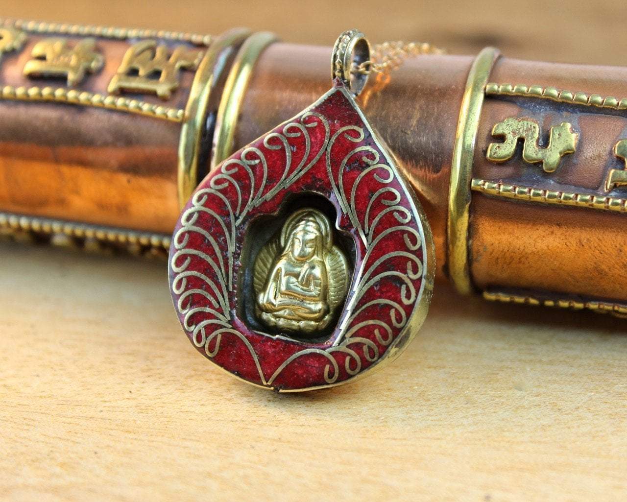 Pendants Default Coral Bodhi Leaf Altar Pendant jp555