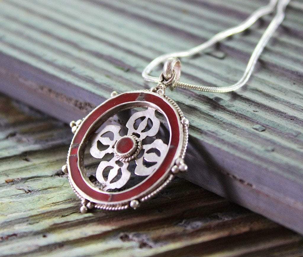 Pendants Default Double Dorje and Coral Tibetan Pendant jp305