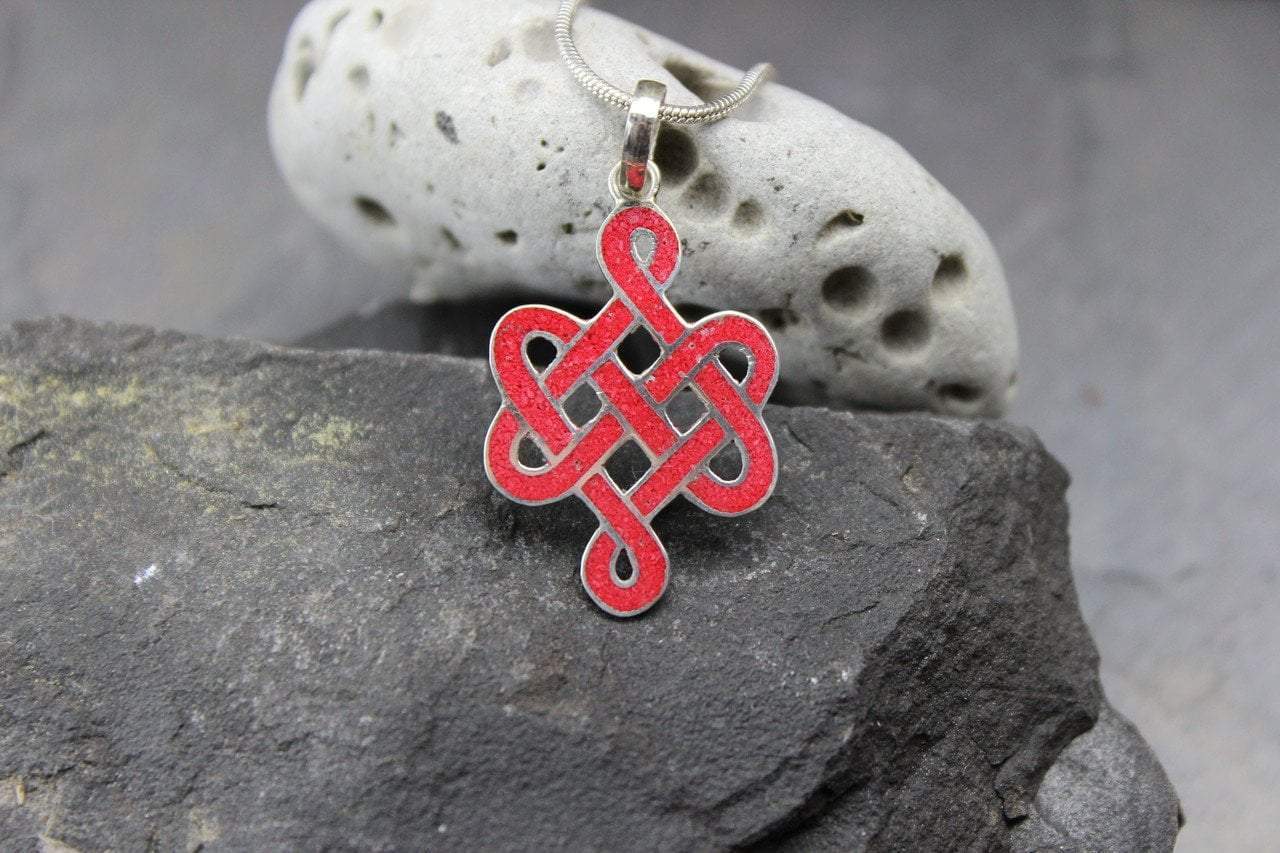 Pendants Default Eternal Knot Coral and Sterling Silver Pendant jp420