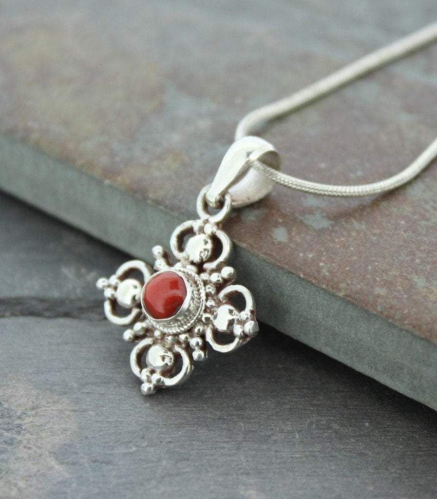 Pendants Default Sterling Tibetan Dorje Pendant with Coral jp361