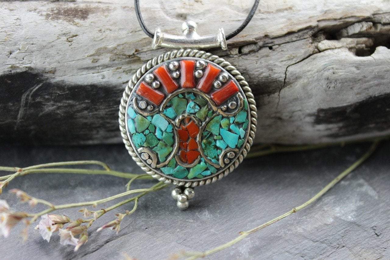 Pendants Default Tibetan Coral and Turquoise Pendant jp408