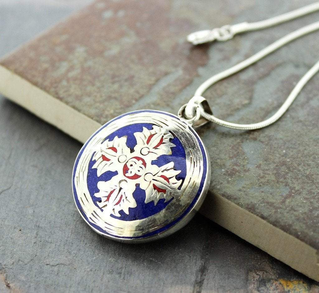 Pendants Default Tibetan Double Dorje Inlay Pendant lapis and Coral jp323