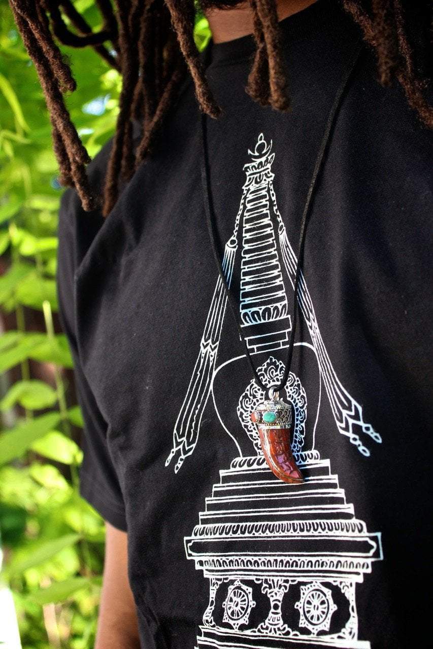 Modern Tibet Pendants Default Tibetan Horn Pendant in Coral and Turquoise