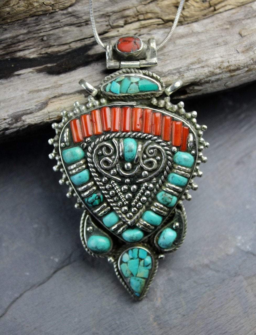 Pendants Default Tibetan Sherpa Coral and Turquoise Pendant jp415