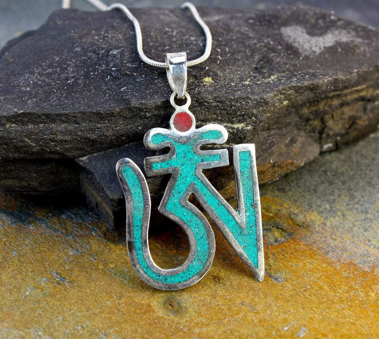 Pendants Default Tibetan Sterling Inlaid OM Pendant jp284