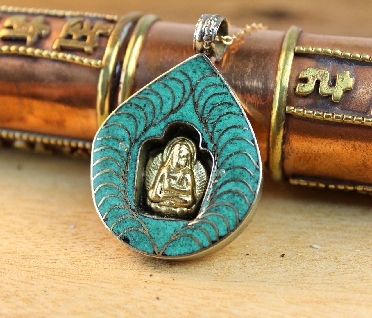 Pendants Default Turquoise Bodhi Leaf Altar Pendant jp557