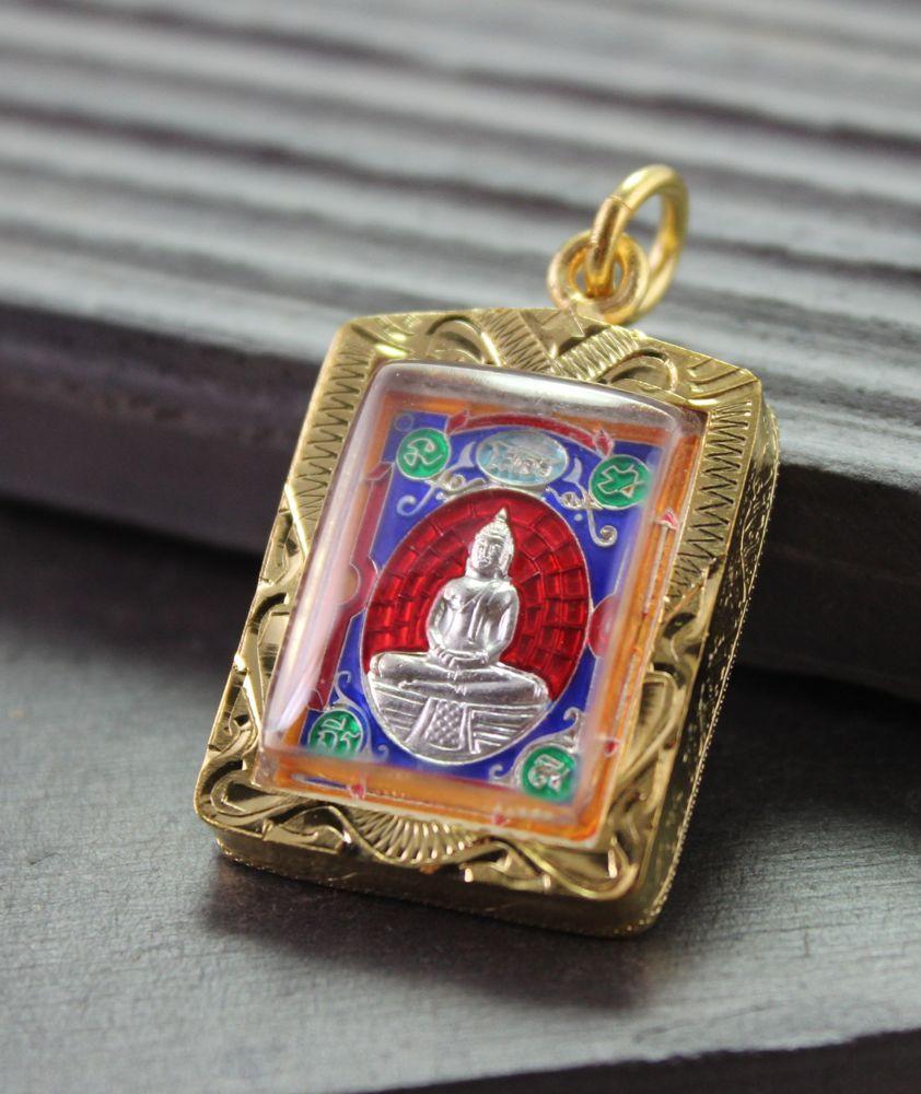 Pendants Red Thai Buddha in Gold Case Amulet jpthai39