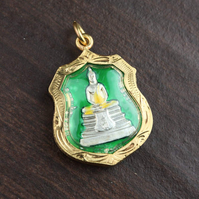 Pendants Thai Meditating Buddha Amulet in Green Accent jpthai58