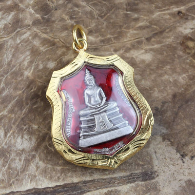 Pendants Thai Meditating Buddha Amulet in Red Accent jpthai60