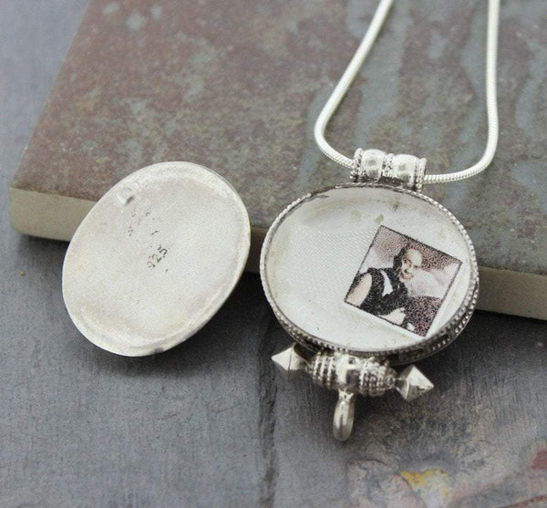 Tibetan Heavy Silver Om ManI Gau Locket - DharmaShop
