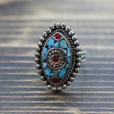 Rings 5 Adjustable Tibetan Coral and Turquoise Ring 2 jr139.05