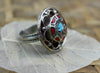 Rings 5 Tibetan Turquoise and Coral Adjustable Flower Ring jr132.05