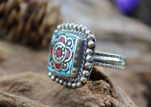 Tibetan Handmade Large Turquoise Adjustable Ring