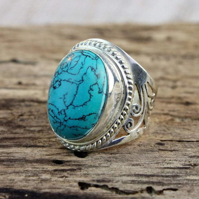 BayVog 925 Sterling Silver Turquoise Stone Men Silver Ring, Turquoise