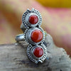 Rings 7 3 Stone Coral and Sterling Silver Ring jr145.7