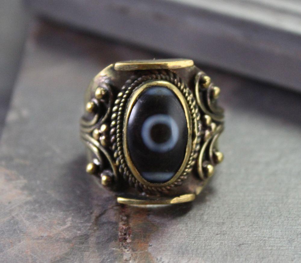 Rings 7 Vintage-style Brass Dzi Bead Ring jr063007