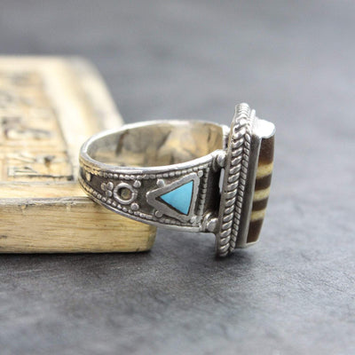Rings 8.5 Agate Dzi Ring with Turquoise Accents JR235.85