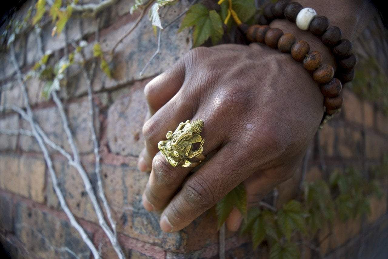 Ganesha Ganesh God Mens Ring 22k Yellow gold Ring Diamond cut Rhodium color  50 | eBay