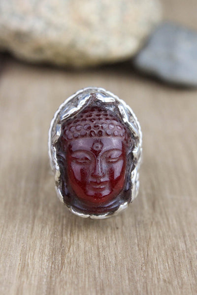 Rings Revitalizing Garnet Adjustable Buddha Ring JR223