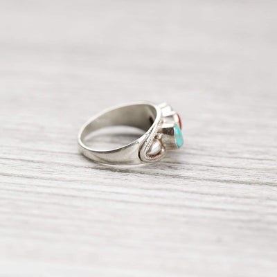 Turquoise and Coral Prosperity Ring