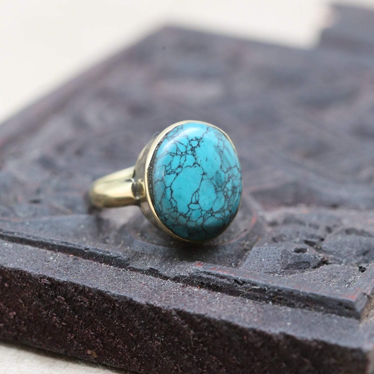 Men's Sterling Silver and Square Recon. Turquoise Ring - Dark Leaves |  NOVICA