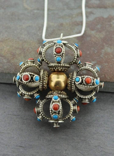 Ritual Items,Jewelry,New Items,Tibetan Style,Men's Jewelry Default Large Tibetan Double Dorje Pendant jp196