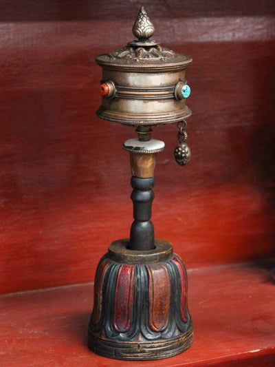 Ritual Items Large Handheld Prayer Wheel with Wooden Stand RP030
