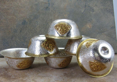 Ritual Items,Meditation Default Gold Painted White Metal Offering Bowls ro009