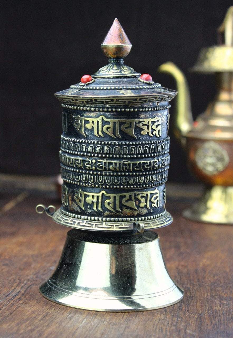 Ritual Items,New Items Default OM Mani Padme Desktop Tibetan Prayer Wheel With Coral rp025CORAL
