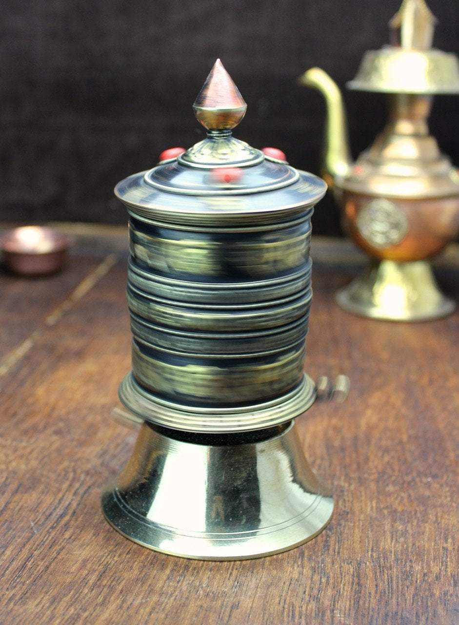 Ritual Items,New Items Default OM Mani Padme Desktop Tibetan Prayer Wheel With Coral rp025CORAL