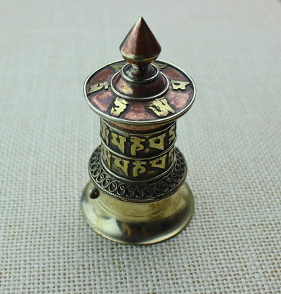 Ritual Items,New Items,Under 35 Dollars,Home Default Mini OM Brass and Copper Desktop Tibetan Prayer Wheel rp027