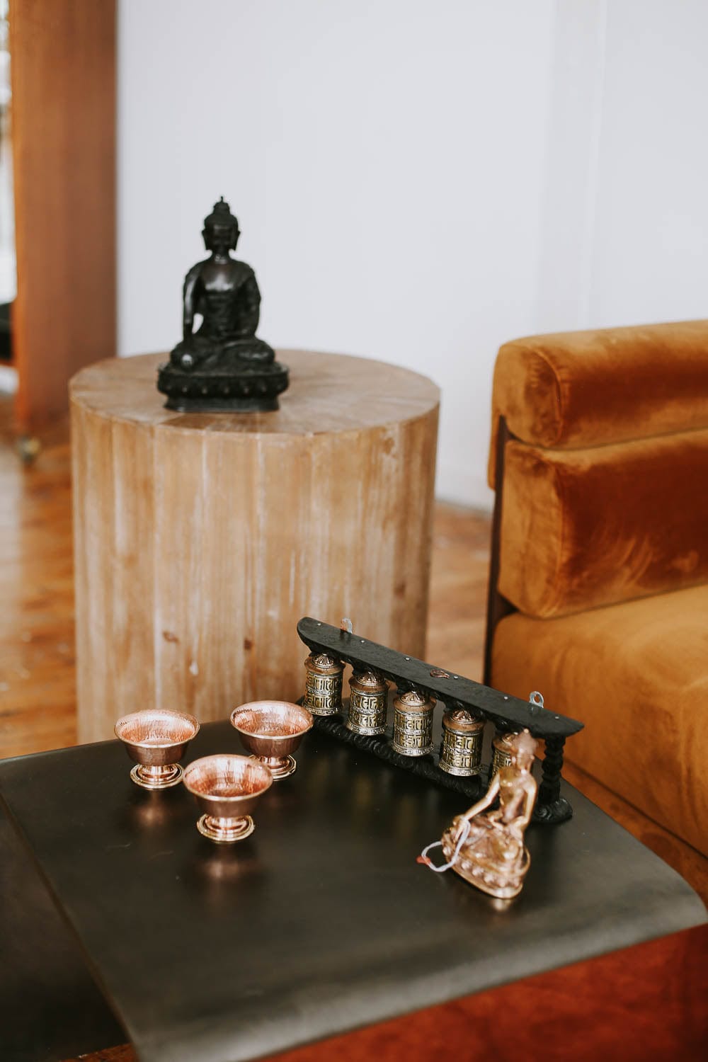 Ritual Items Set of 5 Prayer Wheels with Wooden Frame RP031