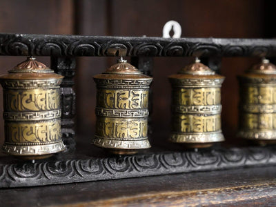 Ritual Items Set of 5 Prayer Wheels with Wooden Frame RP031