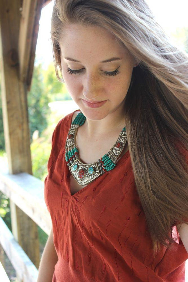 Silver Turquoise and Coral Necklace - DharmaShop