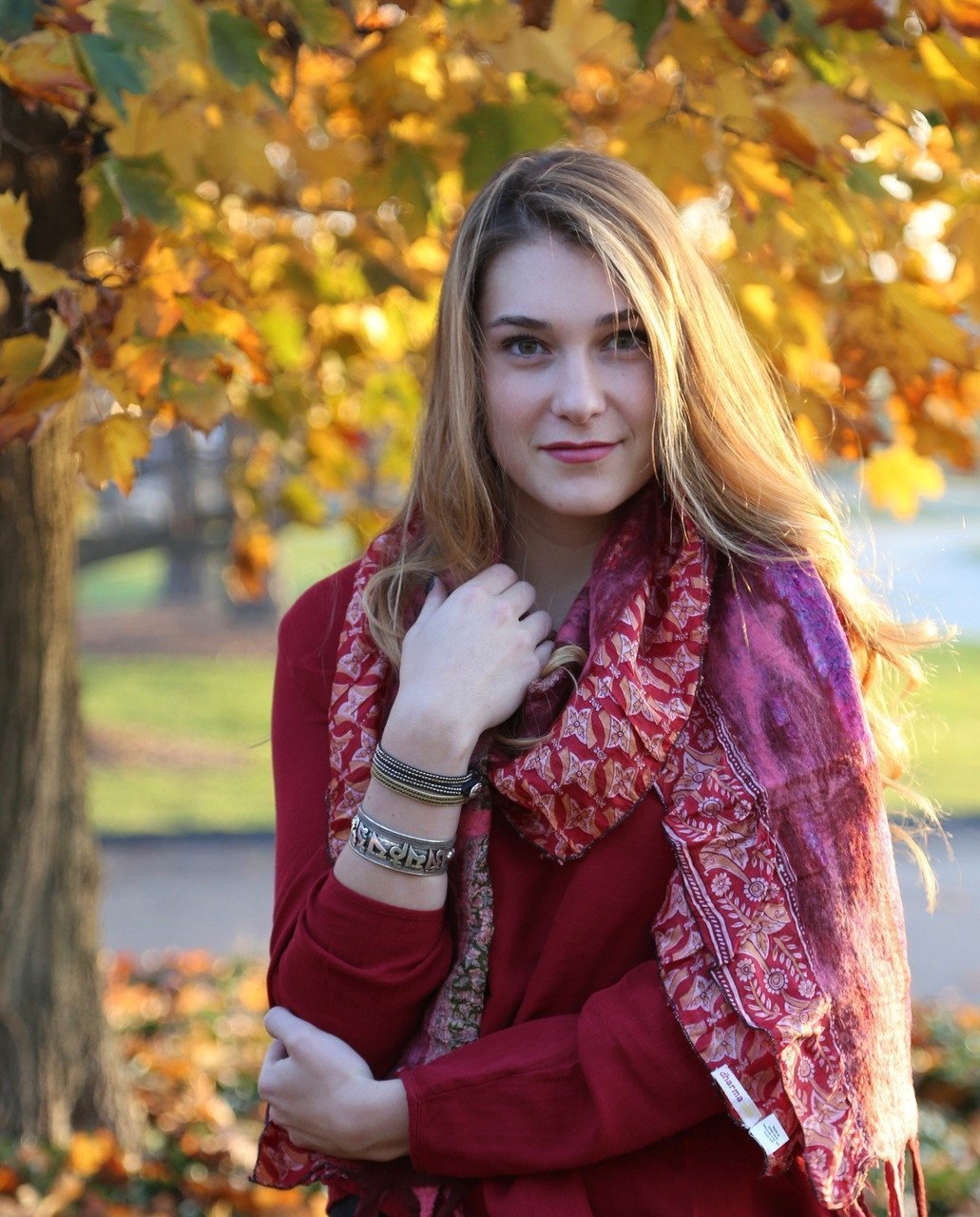 Scarves Default Multicolor Red Silk and Felt Saree Scarf fb175