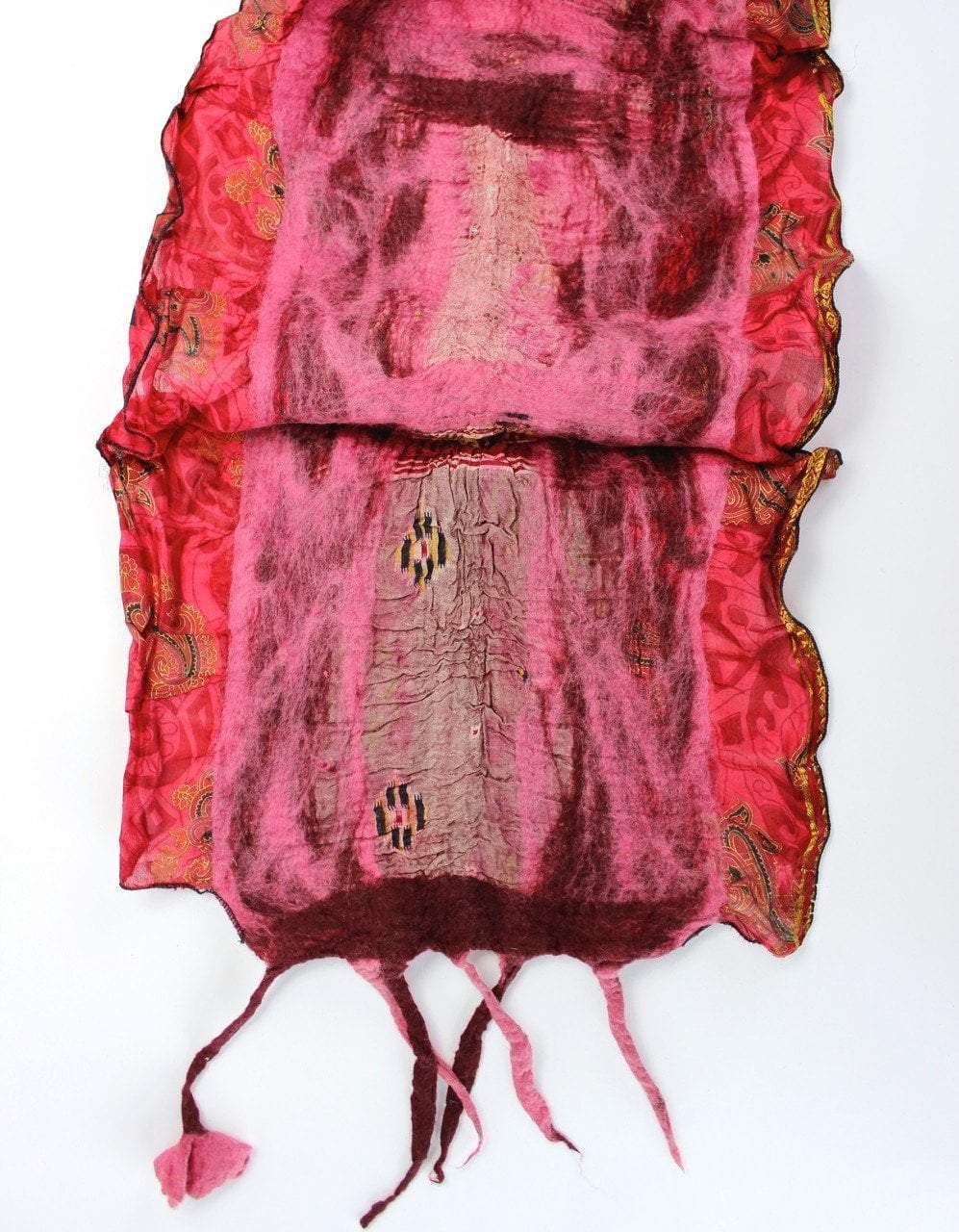 Scarves Default Multicolor Red Silk and Felt Saree Scarf fb175