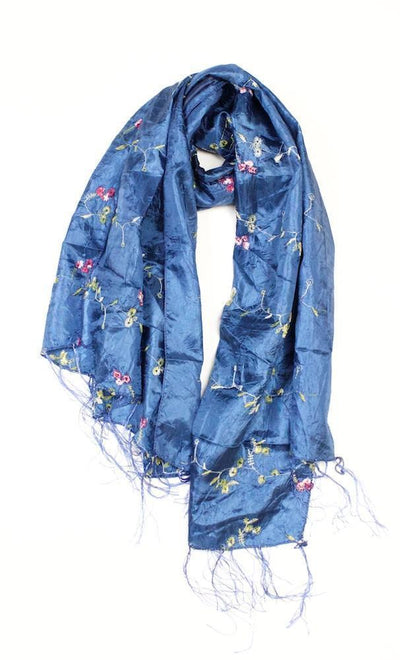 Scarves Default Tibetan Sky Blue Embroidered Thai Scarf scarf021
