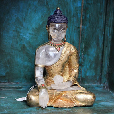Statues Astonishing Crystal and Gold Shakyamuni Buddha Statue ST210