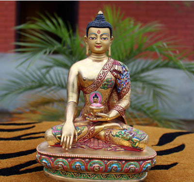 Statues Default Goldplated  Dragon carved Shakyamuni Buddha Statue 8 inch KTM-PST265
