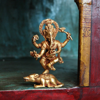 Statues Gold Plated Dancing Ganesh Statue ST201